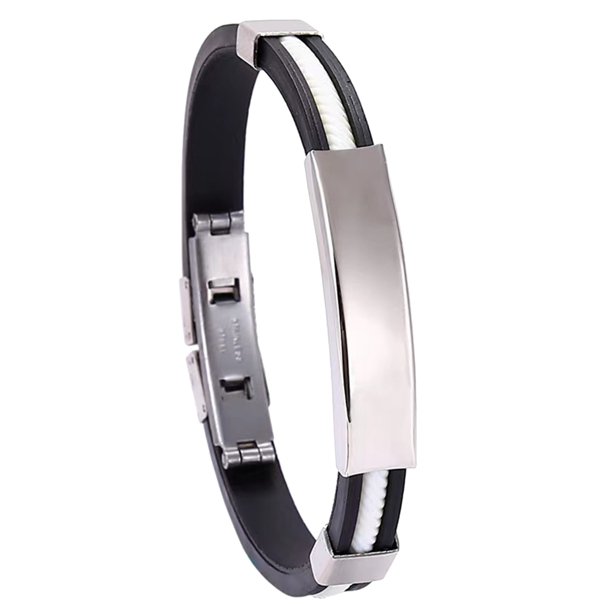 Pulsera de acero de titanio grabado personalizado y pulsera de silicona para los hombres - Nombre / cita Diseño - Acero inoxidable durable y flexible de silicona - Unisex Fashion Acces