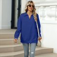 thumbnail image 4 of Camisetas para Mujer, de Larga, con Banda en la Parte Inferior, Informales, de Negocios, con Cuello en V Azul Real M, 4 of 10