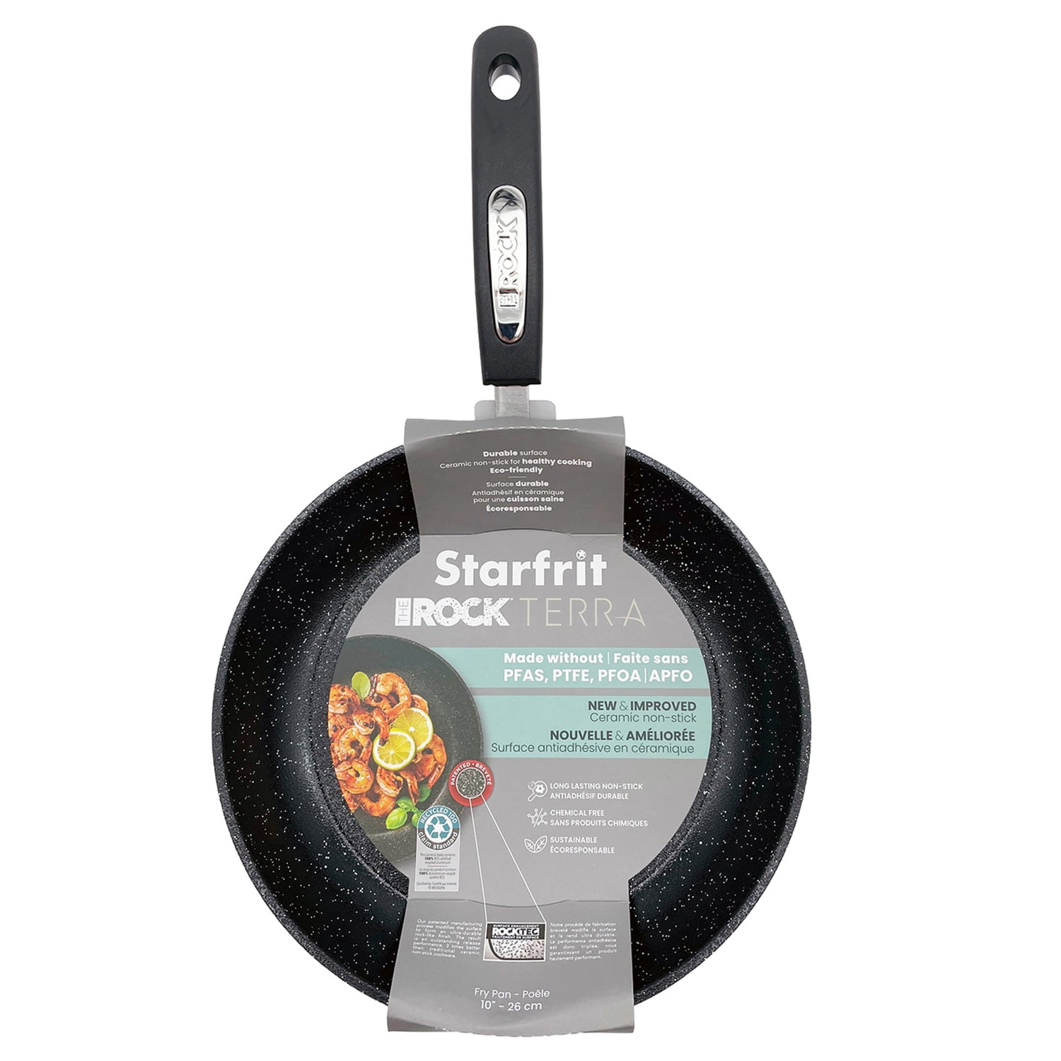 THE ROCK by Starfrit Terra Black Marble Non-Stick Fry Pan with Bakelite Handle, 10 In.
