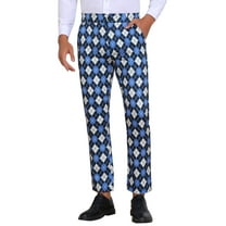 INSPIRE CHIC Argyle Pattern Pants for Men's Flat Front Retro Trousers Plaid Printed Golf Pants 34 Blue Black
