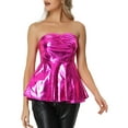 thumbnail image 1 of TOP SIN MANGAS INSPIRE CHIC PARA MUJER, BLUSA PEPLUM METÁLICA BRILLANTE PARA FIESTAS Y CLUBES, TALLA XS, ROJO ROSA, 1 of 5