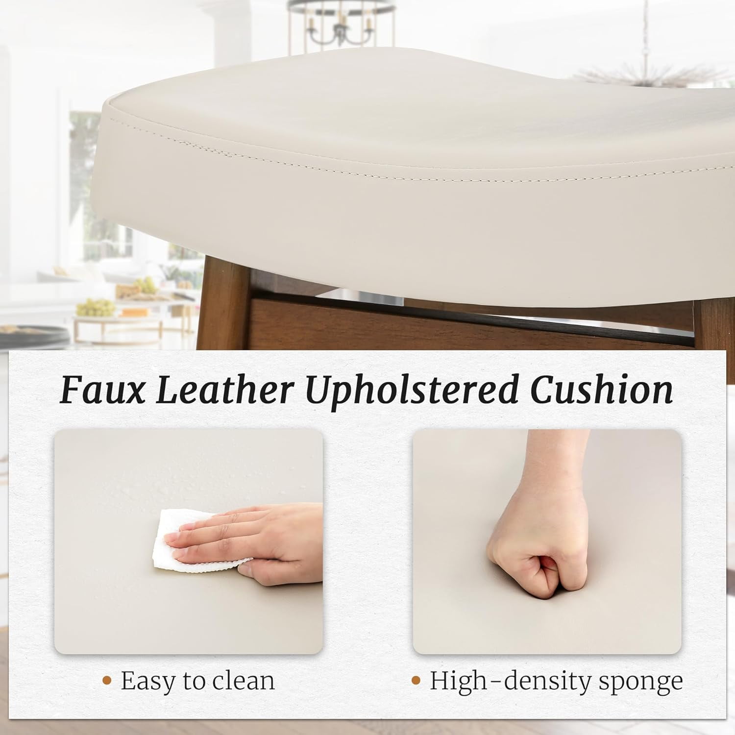 Dycanpo Saddle Seat Counter Height Bar Stools Set of 3 for Kitchen, Dining, 24in, Antique White-Faux Leather
