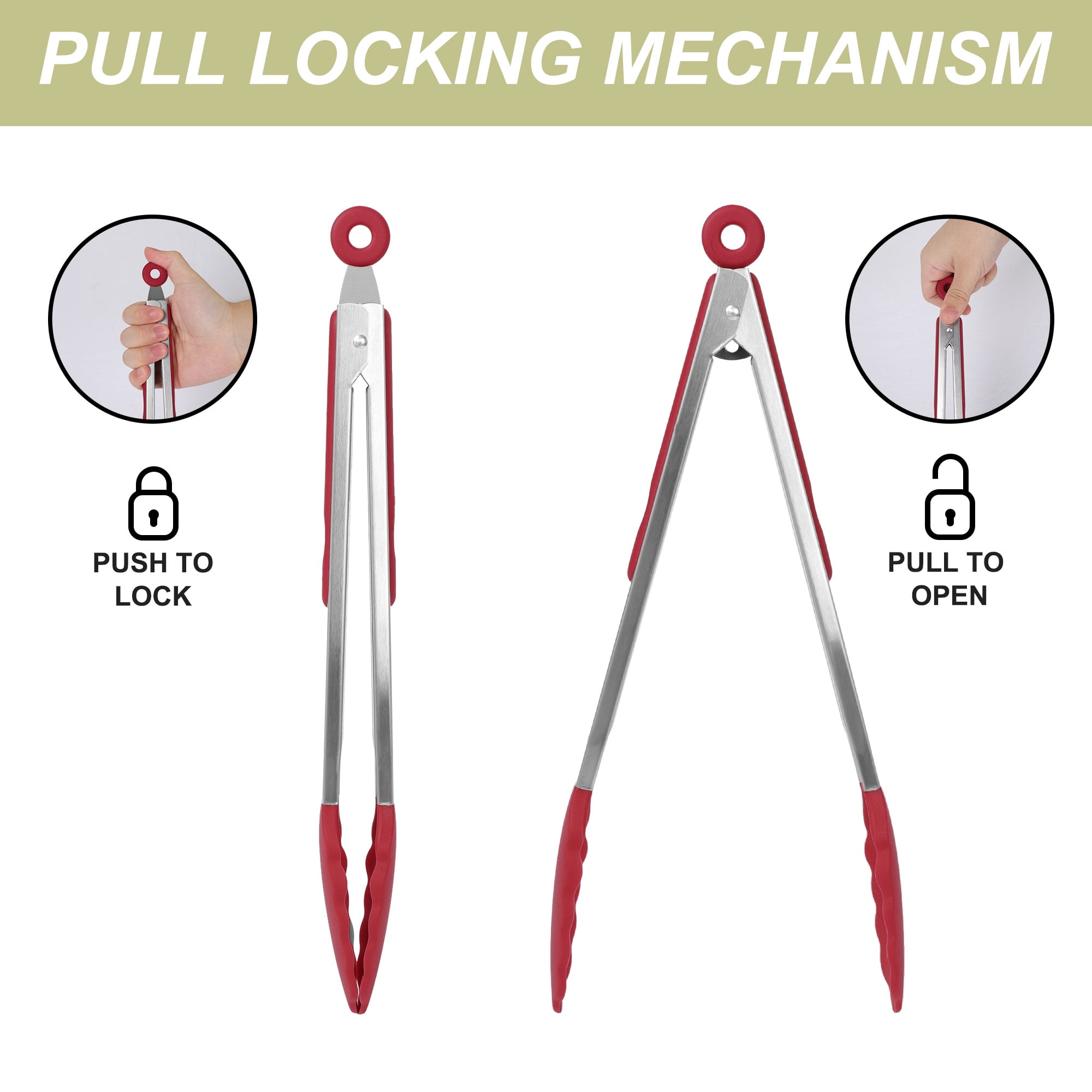 Unique Bargains Stainless Steel Kitchen Tongs Set Silicone Cooking Tongs 3Pcs Multicolor