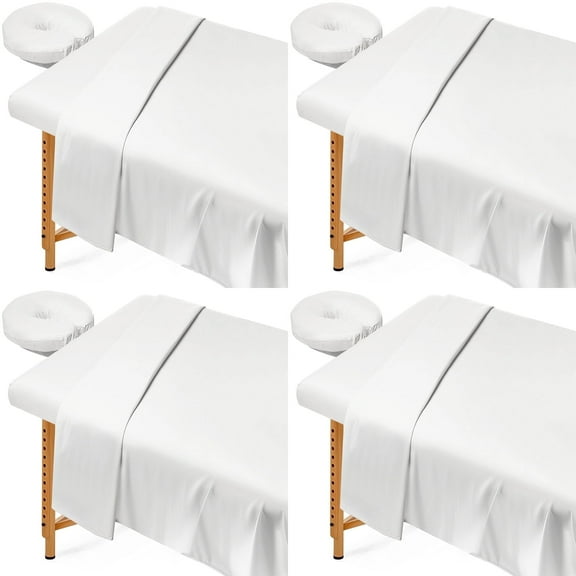 4 Sets Massage Table Sheets 3-Piece Set | Ultra-Soft Elastic Fitted & Flat Sheets with Face Rest Covers | Machine Washable for Spa, Salon & Professional Use