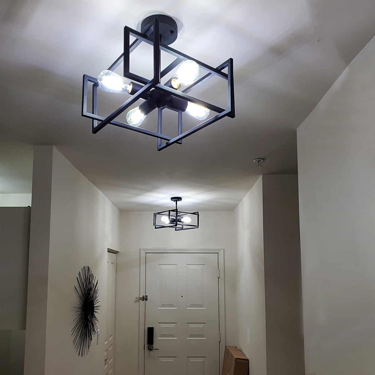 4-Light Semi Flush Mount Ceiling Light Fixtures Industrial Metal Cage Ceiling Lamp Fixtures Flush Mount Ceiling Lighting for Hallway Porch Kitchen Bathroom