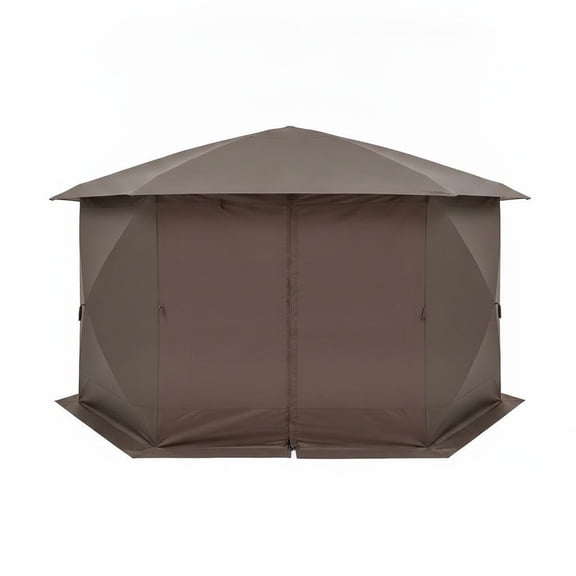 Folding Gazebo Tent 13x13FT 6-Sided Outdoor Canopy with Removable Wind Cloth Bite-Proof Mesh 13x13FT with 6 sided screen panels Khaki Beige