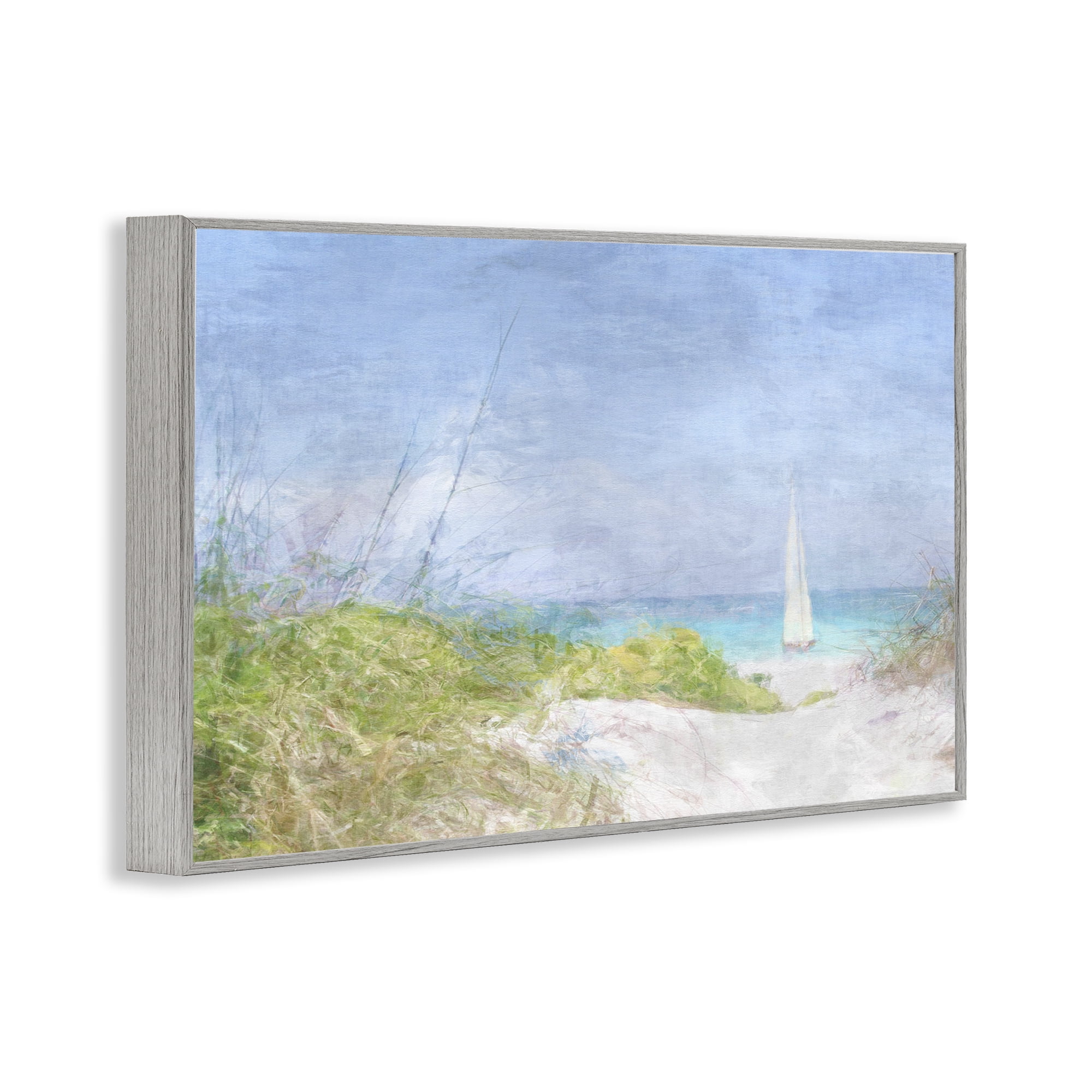 Stupell Industries Solitary Yacht Seascape Coastal Painting Gray Framed Art Print Wall Art, 24 x 16