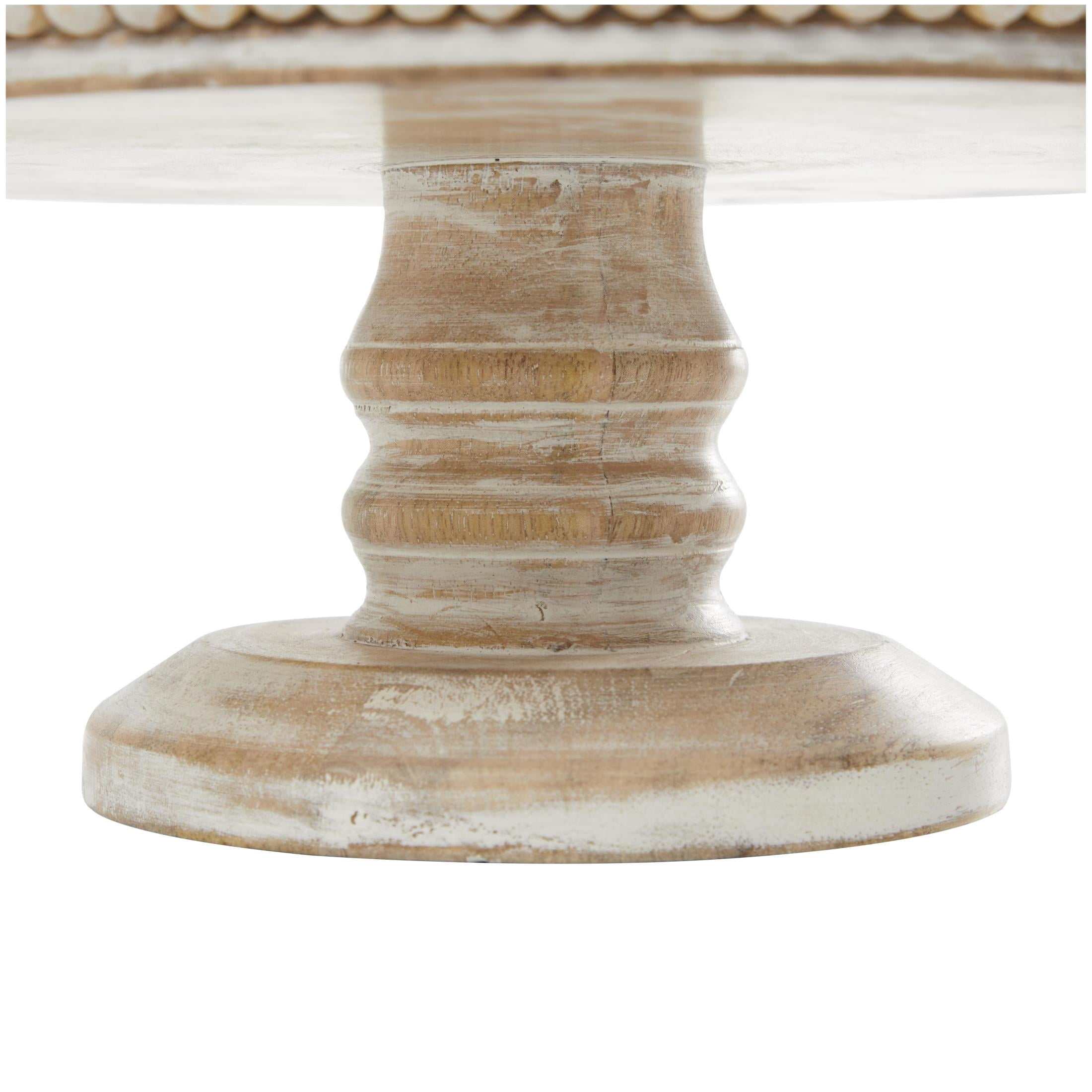 DecMode 12" x 12" Cream Mango Wood Floral Decorative Stand with Glass Dome, 1-Piece