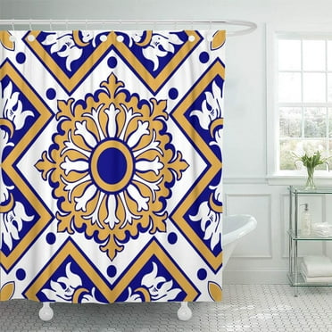 Libin Colorful Moroccan Vintage Flower Floral Pattern Abstract Royal Yellow Artistic Shower Curtain 66x72 inch
