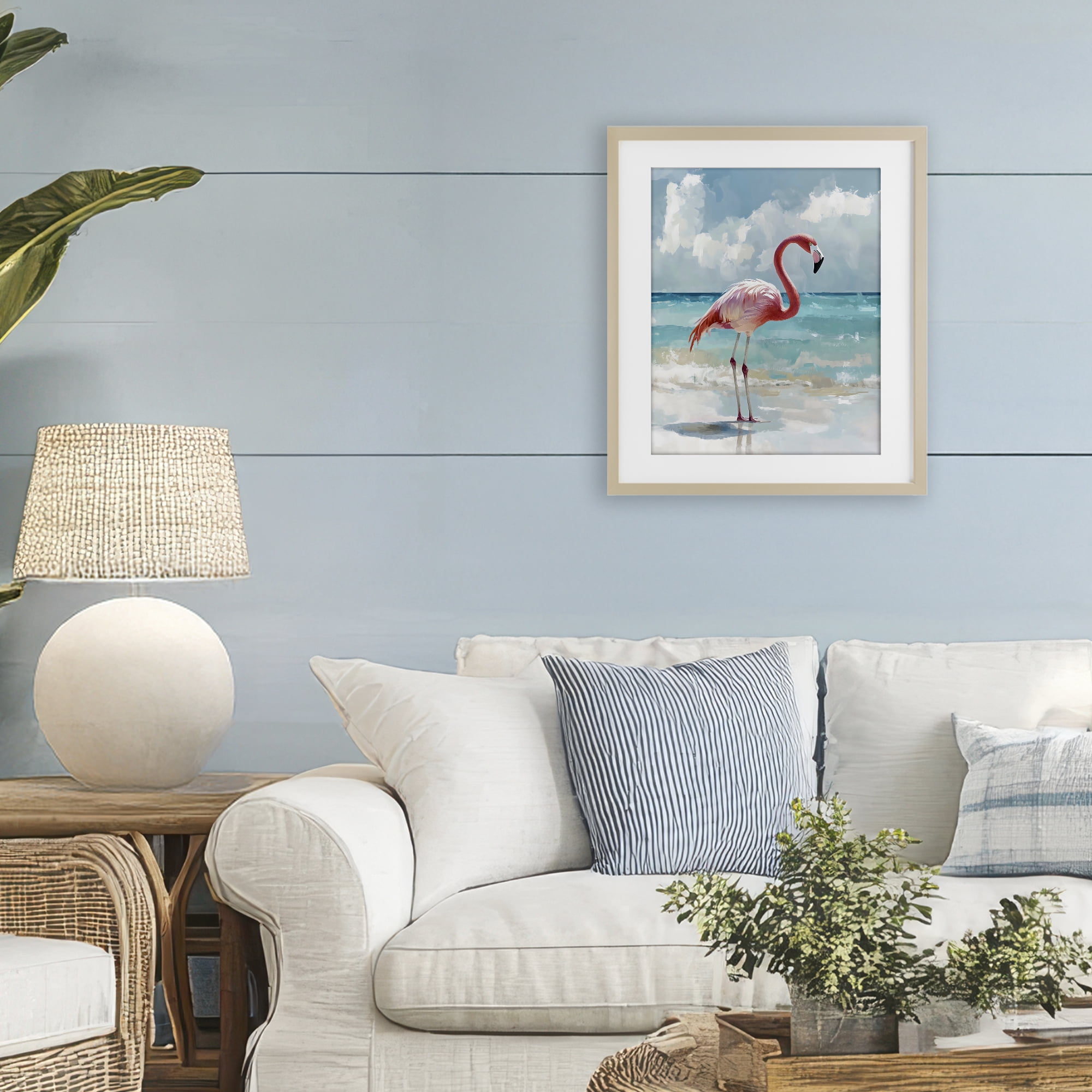 Stupell Industries Flamingo At Shore Birch Framed Print Under Glass, design by The Prints Vibe
