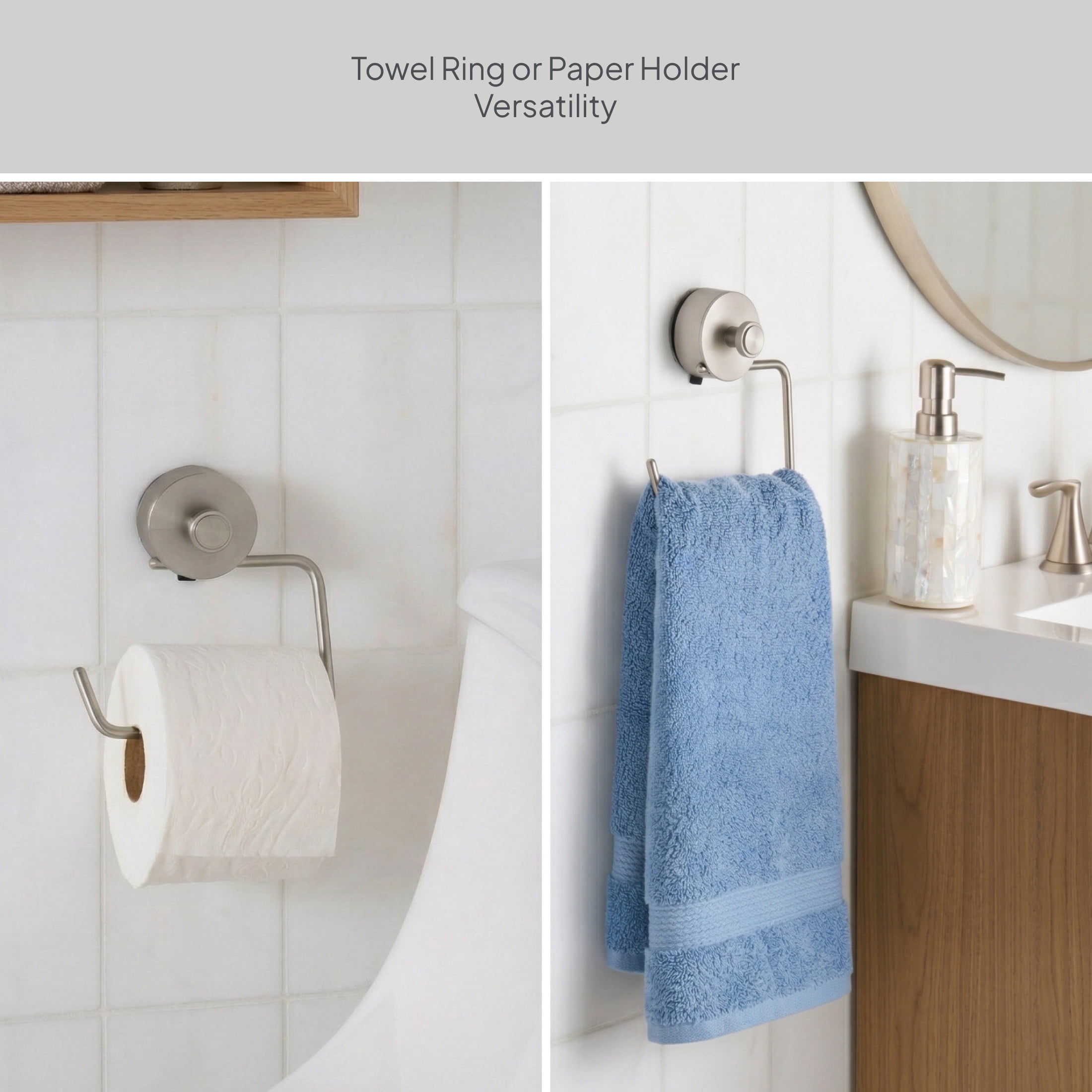 Better Homes & Gardens StyleGrip™ Suction Mount Towel Ring with Hook, Satin Nickel