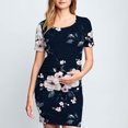 thumbnail image 2 of Robe de Maternité pour Femmes, Style Plissé Imprimé Mi-Mollet avec Manches Courtes et Col Rond, Mélange Extensible de Polyester-Spandex, pour Photos de Grossesse Ou Événements Formels, 2 of 7