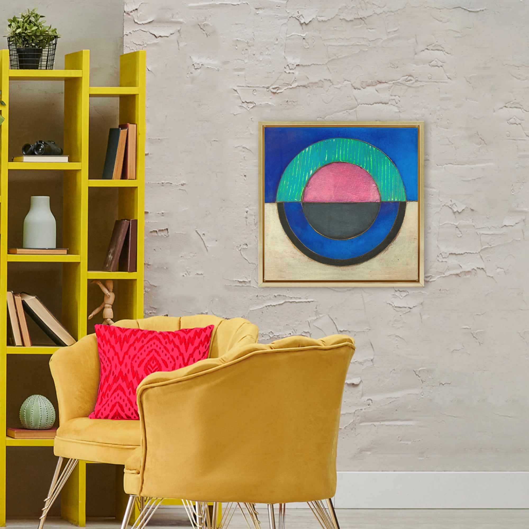 Stupell Industries Blue Toned Distressed Circle Gold Framed Floater Canvas Wall Art, design by Matthew Finger