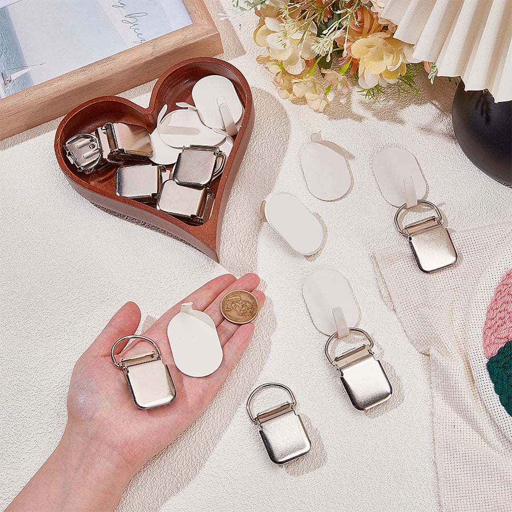 10Pcs Iron Baby Pacifier Clips with 10Pcs Oval Iron Hook Hangers Platinum 60x32.5x13mm diy