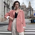 thumbnail image 3 of Women Suit Coat Lapel Long Sleeve Single Breasted Suit Jacket with Pockets Solid Color Loose Fit Leisure Outwear, 3 of 8