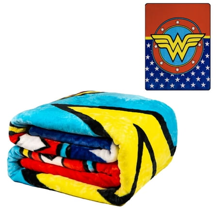 Flannel Fleece Plush Blanket - Wonder Woman Logo - QUEEN BED 79