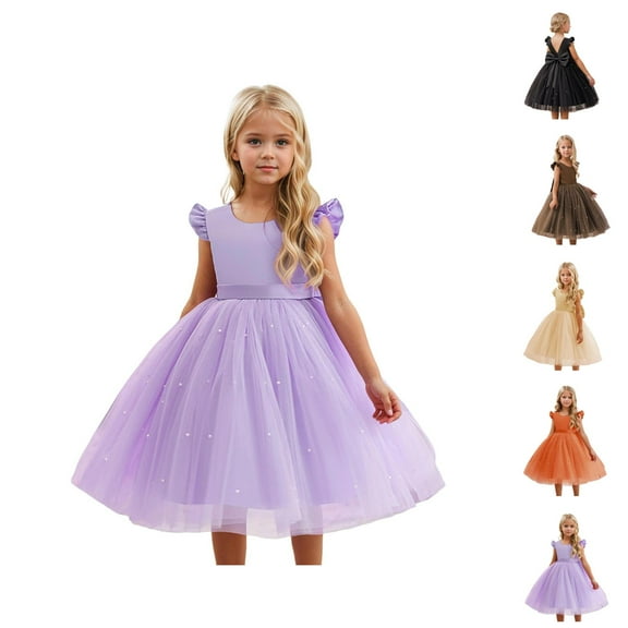 Cap Sleeve Tulle Princess Dress – Solid Flower Girl Gown Ages 3-9, Sweet Performance & Party Wear, Festive Match to Pink Dress for Girls Ensemble