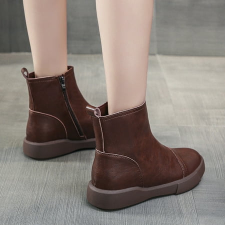 

YOTAMI Womens Shoes Women s Shoes Pointed Toe Solid Color Side Zip Casual Retro Low Heel Ankle Boots Brown