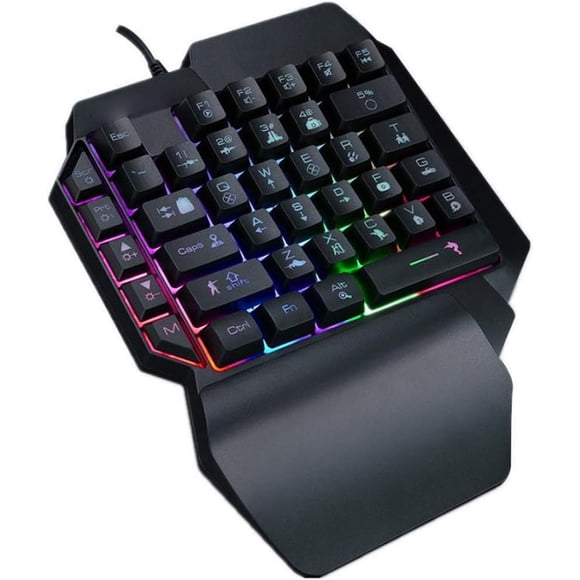 PC One-Handed Keyboard Ergonomic Single Handed Gaming Keypad with Wrist Rest Color LED Backlit Quick Responsive 39 Mechanical Keys for Windows7/8/ MAC OS