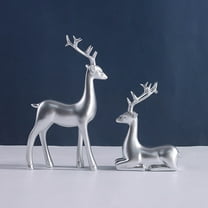 FYHALE 2pcs Resin Christmas Reindeer Figurines, Silver Christmas Deer Statues, Elegant Accent Winter Deer Table Ornaments, Classic Gifts Xmas Decorations