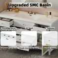 thumbnail image 4 of 60" Bathroom Vanity with Sink, Modern Bathroom Storage Cabinet with Rattan Doors, 5 Drawers & Pine Legs, White, 4 of 18