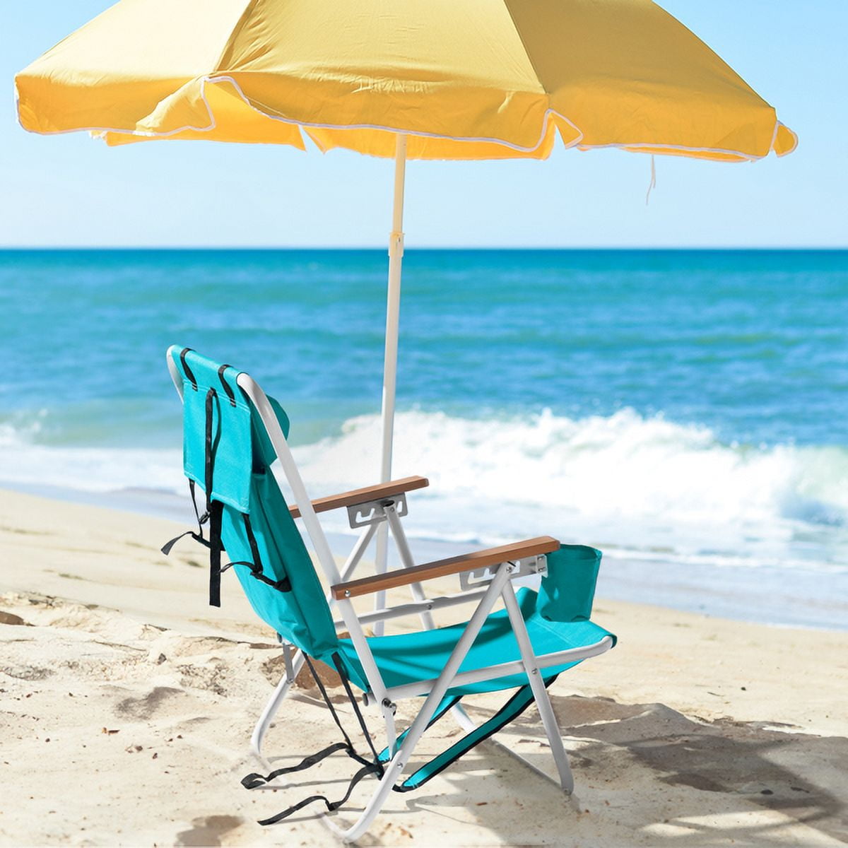 2 Pack Beach Chairs with Headrest & Cup Holder, Portable Backpack Camping Chairs 4-Position Lightweight Folding Chairs Support 265lbs