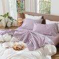 thumbnail image 7 of MooMee Gingham Sheet Set 100% Washed Cotton Linen Like Textured Extra Deep Pocket Breathable Lightweight 4-Piece (Light Purple, Queen), 7 of 7