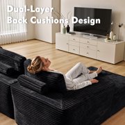Ovios Modular Sectional Sofa with Chaise, 106 Deep Seat L-Shaped Plush Corduroy Boneless Couch for Apartment, Black