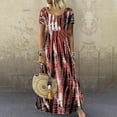thumbnail image 2 of USSUMA Beach Dresses for Women Casual Summer Flowy Swing Long Maxi Sun Dress Tie-Dye Print Short Sleeve Plus Round Neck Vacation Dress Wedding Guest, 2 of 5