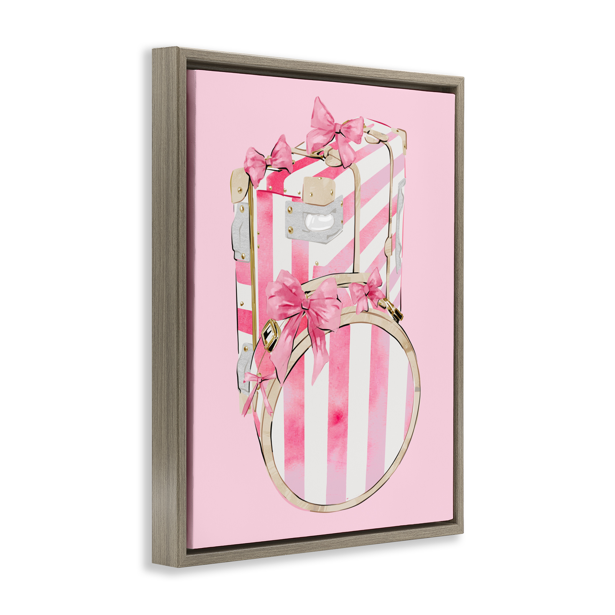 Pastel Stripe Luggage Brown Framed Floater Canvas Wall Art, design by Ziwei Li