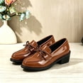 thumbnail image 4 of Busydd Womens Loafers Fashion Glossy Chunky Block Heel Dress Shoes Casual Comfortable Closed Toe Solid Color Slip On Shoes, 4 of 7