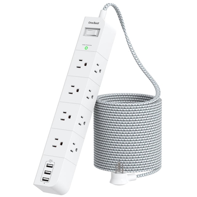 Protector contra sobretensiones Power Strip One Beat de 15 pies con 8 tomas de corriente alterna y 3 USB