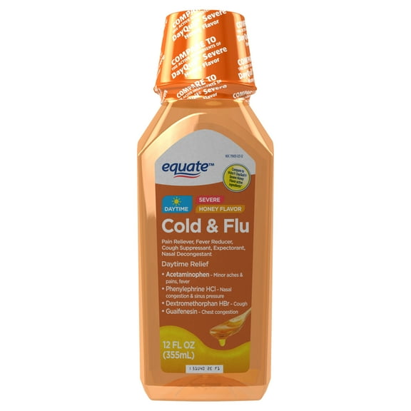 Equate Daytime Severe Cold & Flu Relief, Honey Flavor, Non-Drowsy, 12 fl oz