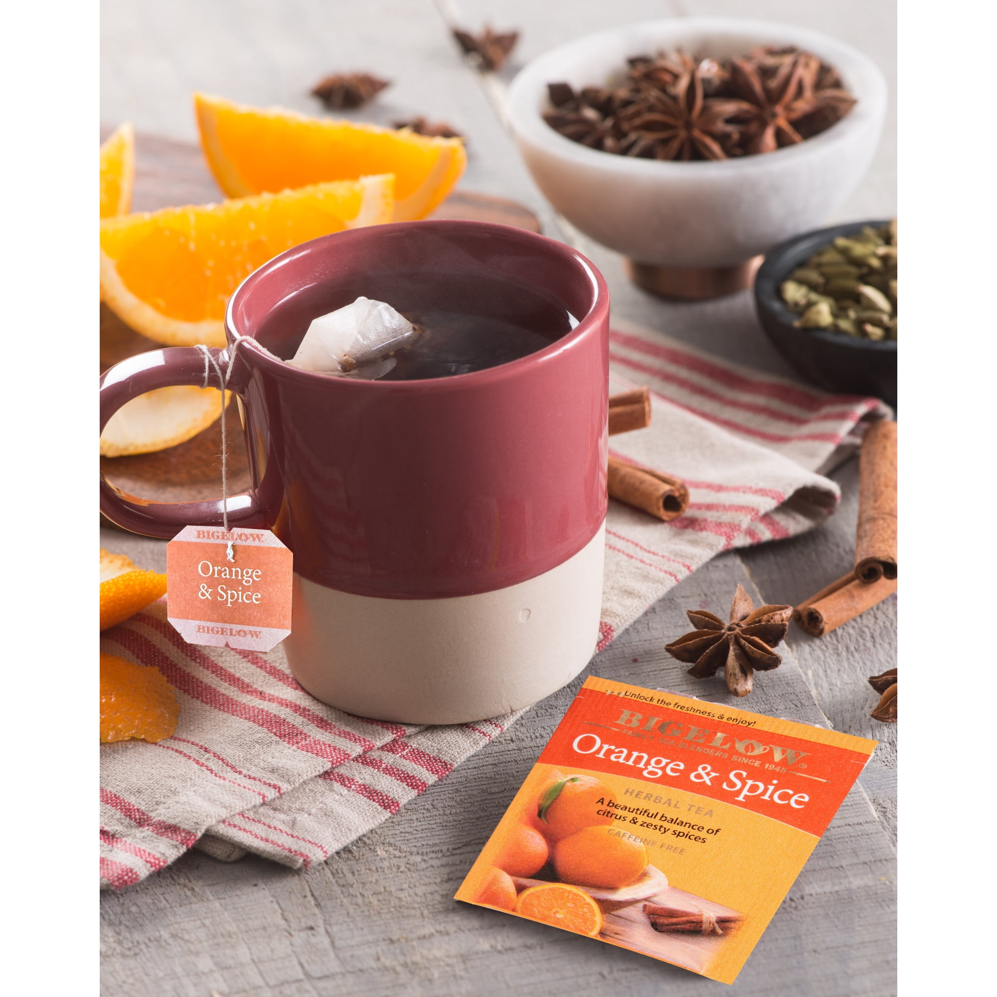 (4 pack) Bigelow Orange & Spice, Herbal Tea Bags, 20 Count