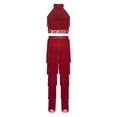 thumbnail image 4 of TSSOE Girls Modern Jazz Dance Outfits Tiered Tassels Latin Cha Cha Salsa Dance Crop Top with Pants Set for Competitions Burgundy 6, 4 of 7
