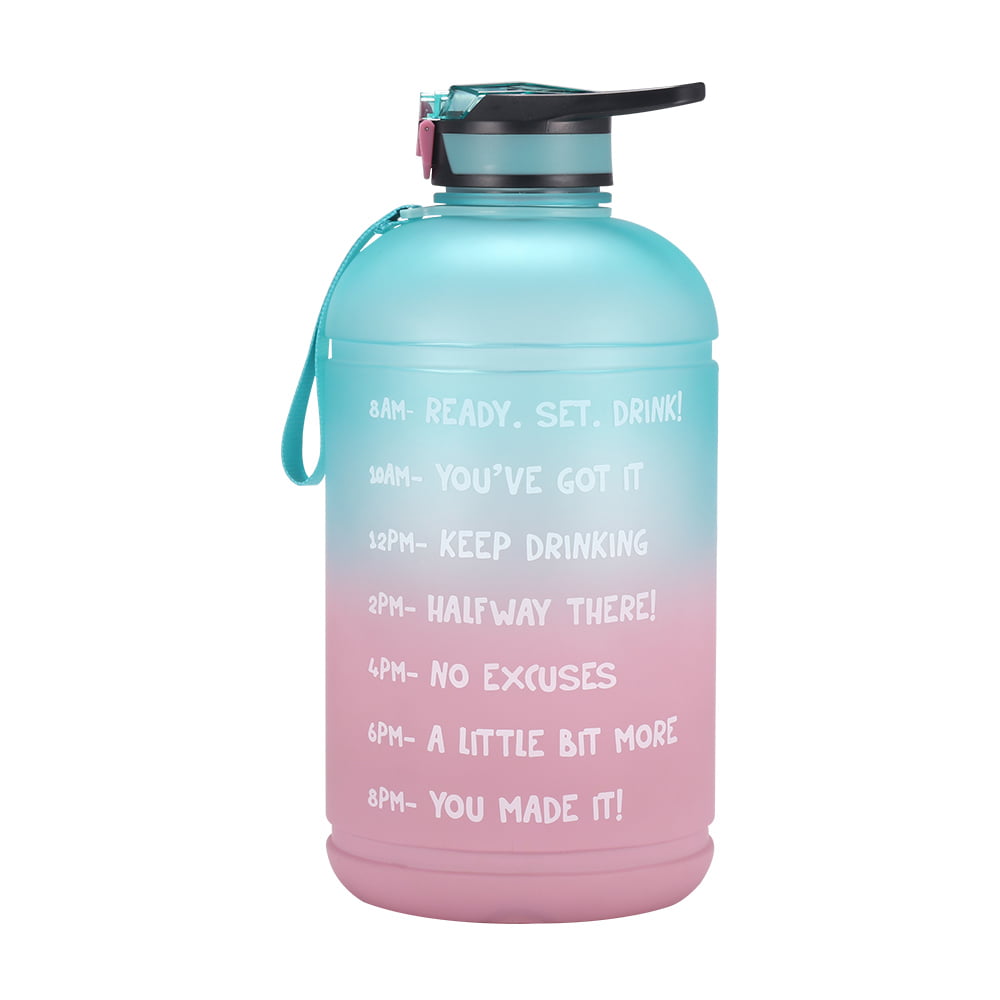 BPA Free Drinking Water Bottle with Handle & Carry Strap Leakproof Water Jug Ensure You Drink Enough Water Daily 24oz/32oz/64oz/128oz Motivational Water Bottle with Time Marker & Removable Straw 