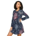thumbnail image 3 of FORMRS Womens Long Sleeve Nightgowns Crew Neck Sleep Shirt Soft Pajamas Sizes S-3XL, Red and Blue Fireworks Pattern, 3 of 8