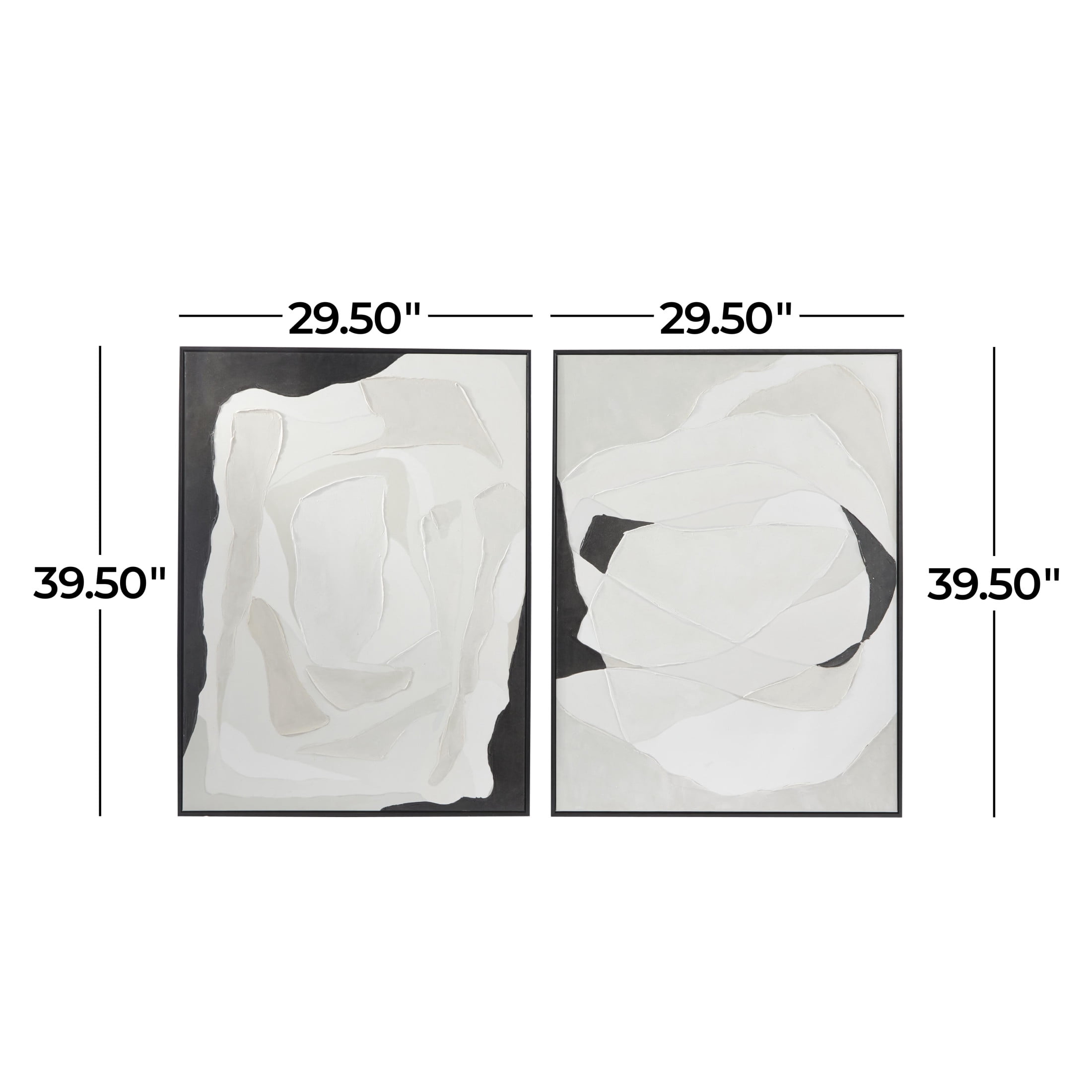 DecMode Contemporary Polystone Black and White Abstract Canvas Framed Wall Art, Set of 2 30"W x 40"H