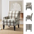 thumbnail image 3 of Upholstered Accent Chair Set of 2, Tina's Home Armchair Nailhead Trim Wood Leg Bedroom Plaid Beige, 3 of 5