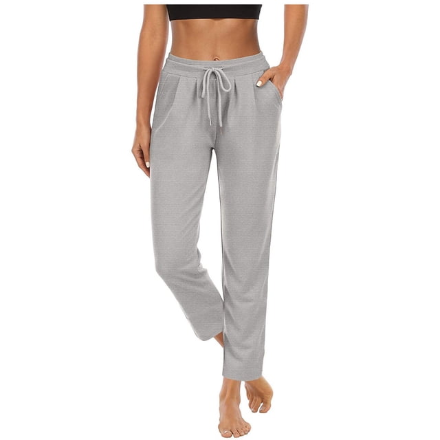 Pantalones deportivos de yoga de color liso con bolsillos y cintura alta para mujer - Nylon y spandex - Tallas S/M/L/XL/XXL