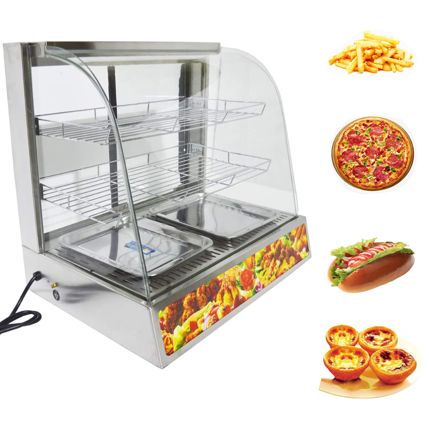 Electric Food Display Warmer Bread Pastry Pie Heated Cabinet Showcase Countertop 