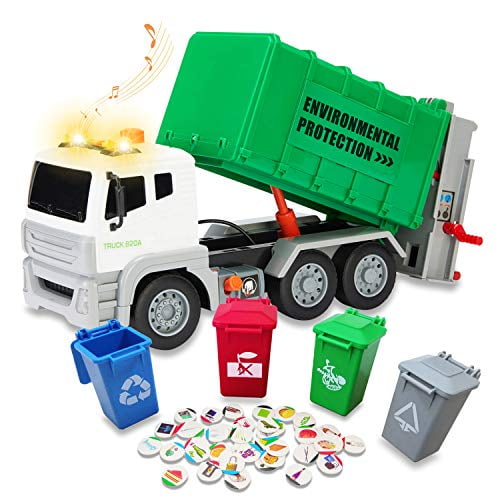 RACPNEL Garbage Truck Toy, Waste Management Recycling Truck Toy with 4