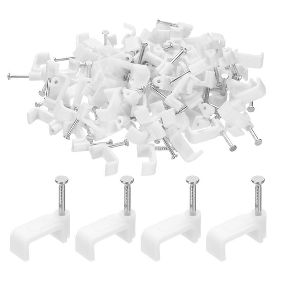Uxcell 100pcs Cable Clips 12mm Half Clamp J-Hook with Nail Square Single Nail in Cable Wire Clips on Wall for RG6 RG59 CAT6 RJ45 Ethernet Tacks Coax  Pex Tubing Pipe Support, White