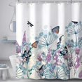 thumbnail image 2 of Elegant Dandelions Dragonflies Butterflies Shower Curtain for Bathroom, Teal Blue Purple Wildflowers Blooms Floral Herbs Antique Botanical, Fabric Aesthetic Abstract Flowers Shower Curtain Sets, 2 of 5