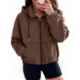thumbnail image 3 of Sahpxhe Women Waterproof Zip Up Jacket Hooded Long Sleeve Drawstring Lightweight Windbreaker Jacket for Sport Travel Brown L, 3 of 10