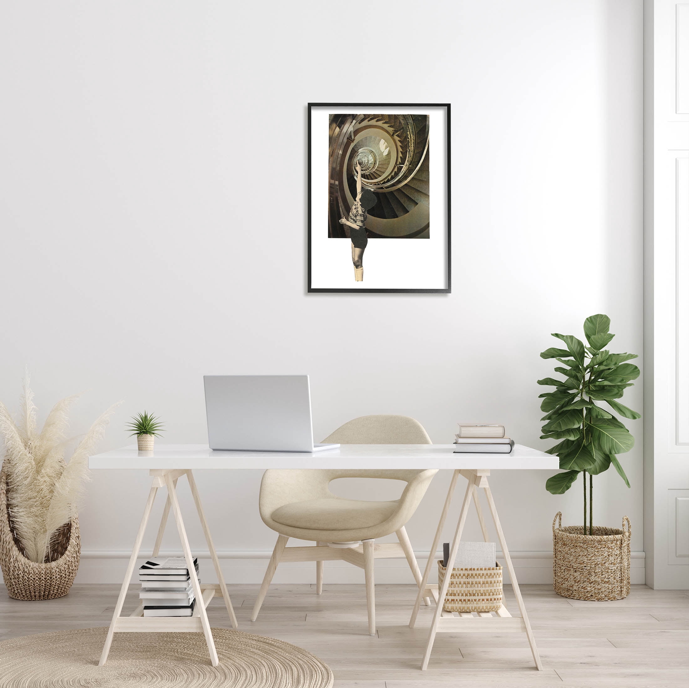 Stupell Industries Surreal Pointing Child Spiral Staircase Graphic Art Black Framed Art Print Wall Art, Design by Matheus Lopes Castro
