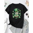thumbnail image 2 of T-Shirt Imprimé Hibou pour la Saint-Patrick pour Femmes - Col Rond Décontracté, Manches Courtes, Mélange Polyester Confortable, Lavable en Machine, Haut d'Été Festif, Tee-Shirt Mode Vacances / Col Rond Graphique / Extensible, 2 of 7