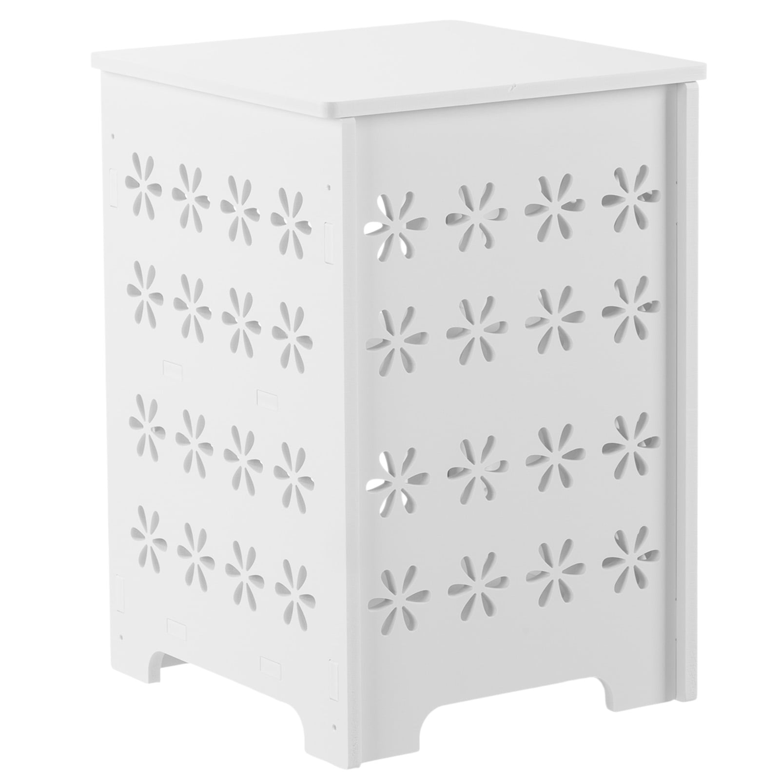 3-Tier Side Table with Storage, Nightstand End Table with Floral Design, Modern Arch Opening Bedside Table for Indoor Outdoor, White