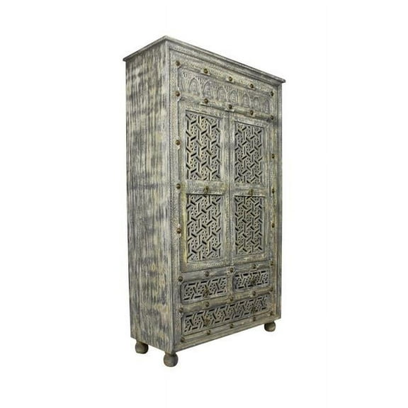 Moti Carter 42" 2-Door and 3-Drawer Traditional Solid Wood Armoire in Aged Gray