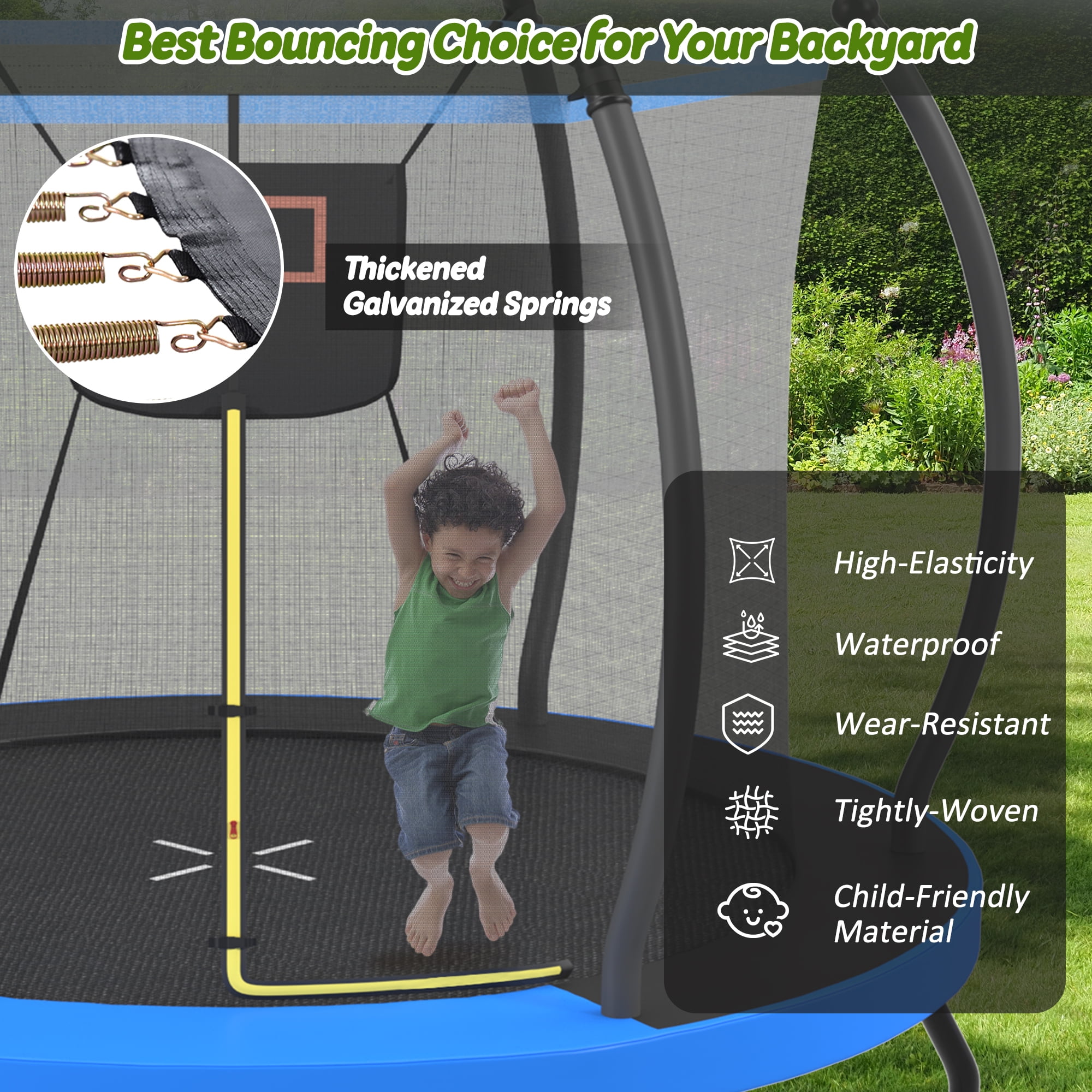Leumius 10FT Trampoline for Kids,Outdoor Round Trampoline with Safety Enclosure Net and Basketball Hoop,Easy Assembly,